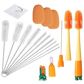 1pcs 5-in-1 Cup Cleaner Brush + 10pcs Nylon Straw Cleaner Brush (L 8.3", D 0.12"-0.98") + 1pcs Hook, Small Pipe Gap Cleaning Brush, for Tumbler Straws, Water Drinking Bottle, Coffee Cup