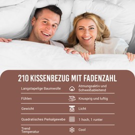 Pizuna Cushion Cover 80 x 80 cm Set of 2 Cotton White, Breathable 100% Long Staple Cotton in Percale Weave Pillowcase (White Pillowcase Set of 2)