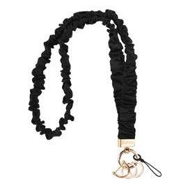 Stretchy Scrunchie Lanyard for ID Badges & Keys, Teacher Neck Lanyard with Retractable Keychain – Cute & Durable for Women (Classic Black)