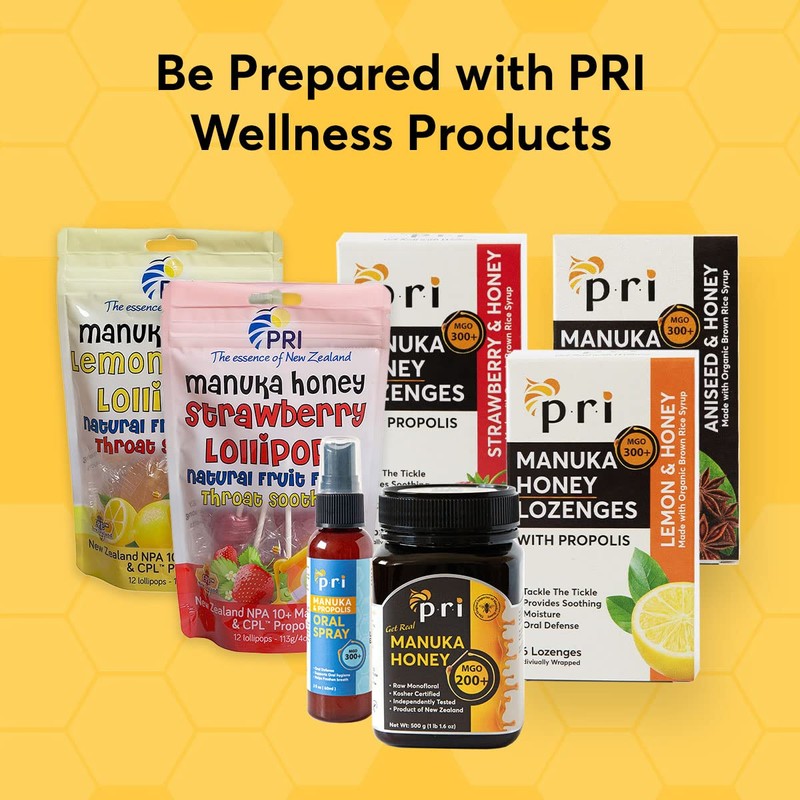 PRI Manuka Honey Lozenges with Propolis, Soothing Cough and Throat Drops,