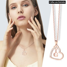 Pptabold Collares para Mujer con Inicial, Collar Inicial Mujer Acero Inoxidable con Dije Letra G, Cadena Collar con Inicial de Corazón, Regalos para Mujer Mama Novia Amiga Cumpleaños Originales (Oro rosa-G)