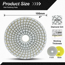 FOCSTOL Diamond Wet Polishing Pads - 6pcs 4''/100mm Grit 200 Polishing Kit for Granite Marble Artificial Stone Quartz for Angle Grinder