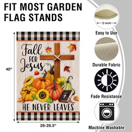 Artofy Bandera de calabaza religiosa para el hogar, decoración de otoño para Jesús, decoración exterior de girasol, diseño a cuadros de búfalo para exteriores, decoración de arpillera grande de doble cara, 28 x 40 pulgadas