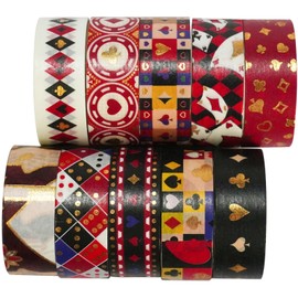 MAGLITT Poker Washi Tape Set 10 Rolls Playing Cards Patterns Gold Decorative Tapes for Journals, Planners, Scrapbooking, Gift Wrapping, DIY Crafts (Poker)