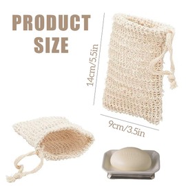 XUZOPIM Pack of 2 Soap Bags, Soap Bags for Solid Soap, Sisal Soap Bags, Natural Product Beige Soap Bags, Drawstring Massage Soap Bag, Good for Bathing, Easy for Travel