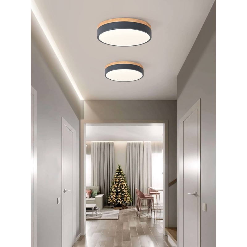 Yiisem Dimmable Wood LED Flush Mount Ceiling Light, 5CCT 2700K-6000K