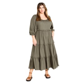 City Chic Women's CITYCHIC Plus Size Dress Heather Tier, Olive, 22