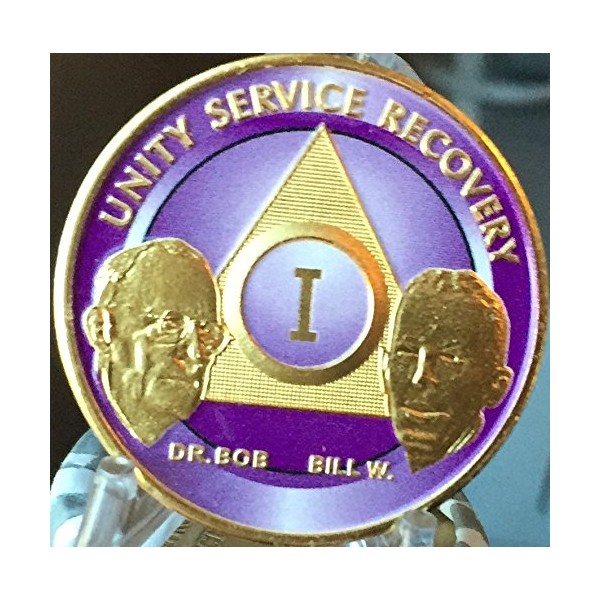 1 Year Purple Gold Plated AA Founders Medallion Bill W and Doctor Bob Chip