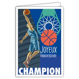 Afie 69-4316 Happy Birthday Card with Envelope for Basketball Fan – Mini Poster Size 17 x 11.5 cm – Sports Ball Round Basket Player Champion Supporter Fan Retro Vintage