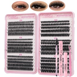 FANDIQ Cluster Lashes Kit with Lash Glue&Remover 40D+50D+60D+80D+100D+120D Fluffy Volume 560pcs Individual Eyelashes Kit 8-16mm DIY Eyelash Extension Kit D Curl Strip Eye Lashes Clusters(C04KIT)