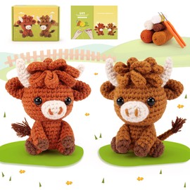 Crochet Kit for Beginners Adults Highland Cow Crochet Animal Kit Knitting Kit with Instructions Highland Cattle Crochet Kit Complete Animal Crochet, Crochet Starter Kit Animal Set Beginners Crochet