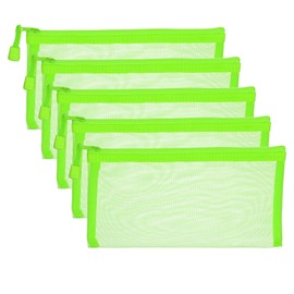 PATIKIL B6 Mesh Zipper Pouch Bags, 5 PCS Mesh Bags with Zipper Plastic Storage Pocket for Organizing File Beads Office Home Supplies, 11.5x23cm, Green