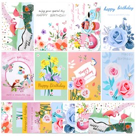 HOWAF 16 Pack Birthday Cards for Women, Happy Birthday Card Greeting Cards with Envelope, Best Friend Birthday Card, Beautiful Flower Designs, Blank Inside, Mom Birthday Card for Her Girls Female