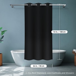 Curoayood no Hook Black Shower Curtain for Bathroom,Machine Washable Light Weight Fabric Woven Bath Curtain Waterproof Rideau de Douche 35x72 inch