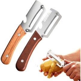 2026 Upgrade Vegetable Peeler With Wooden Handle, Stainless Steel Wide Blade Potato and Carrot Peeler, 3-in-1 Veggie Peeler With Scallion Shredder and
