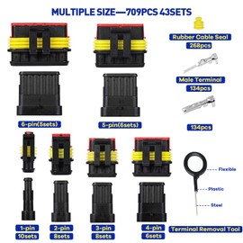 Boatsea 709Pcs Waterproof Wire Connectors, 43 Kits Automotive Electrical Connectors Electrical Wire Connectors Kit 1/2/3/4/5/6 Pin Weather Pack Connector for 13-20 AWG Wire with Ratchet Crimping Tool