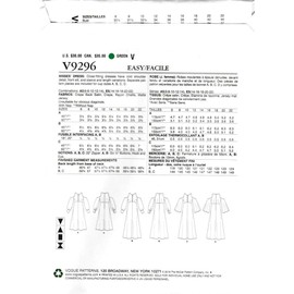 Vogue V9296 Women's Special Occasion Dress Sewing Pattern, Sizes 14-22