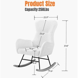 oaaktu Nursery Rocking Chair,Upholstered Glider Rocker with High Backrest for Living Rooms, Bedrooms, Offices (Grey Teddy)