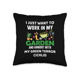 My Green Terror Cichlid Gardener Pet Lover Gardening Plants Throw Pillow