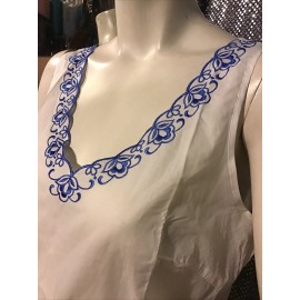 Linda Hartman 100% Cotton White Blue Embroidered Trim Sz L Summer Nightgown New!