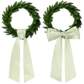2Pcs Wreath Sash for Front Door Sage Green Door Wreath Sash Blank Satin Wreath Sash Embroidery Monogram Plain Green Wreath Satin Sash for Wreath Accessories Yard Doorway Outdoor Engagement Wall Decor