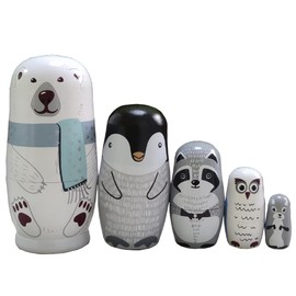 FunnyGoo Colourful Handmade Wooden Nesting Doll Russian Doll Kits Xmas Decoration (polar bear and penguin)