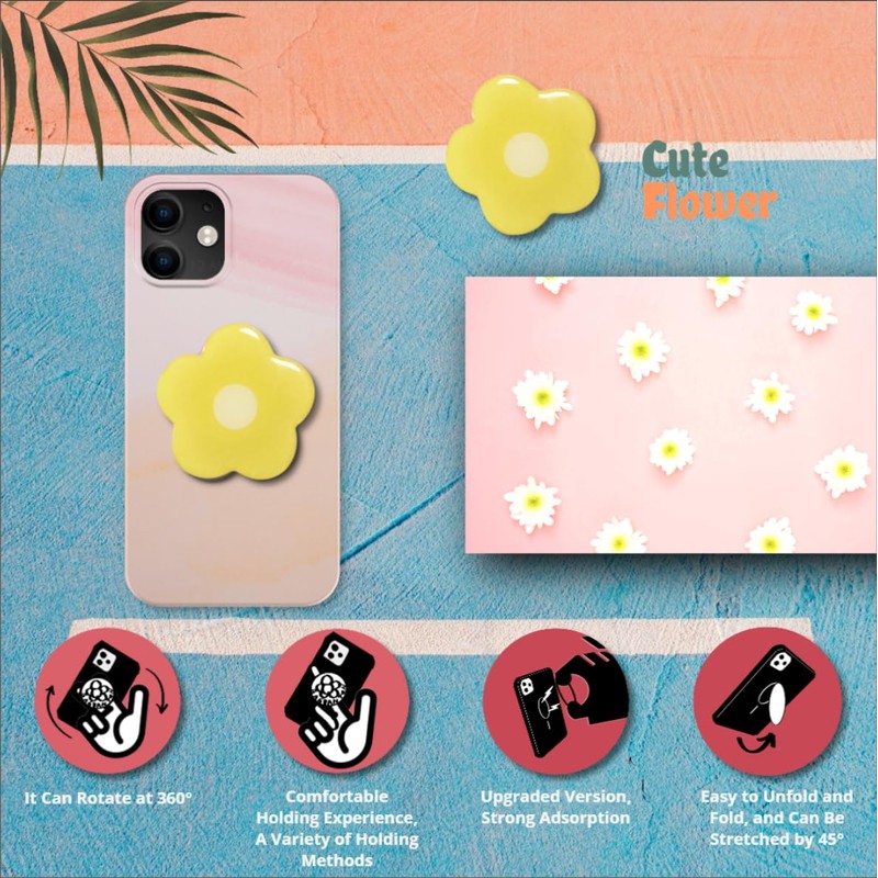 Cute Flower Series Collapsible Design Phone Grip (Adhesive, Yellow)