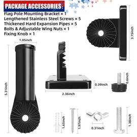 Flag Pole Holder, Outside House Flag Pole Bracket, Heavy Duty Metal Flag Pole Mount, Aluminum Alloy Mounting Brackets, Adjustable Outdoor Flag Holder- Strong Rust Free, Multi-Position 1 inch Black