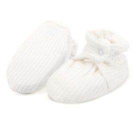KARUNEL Baby Booties Newborn Organic Cotton Adjustable Sock Shoes Soft Cozy First Walkers for Infant Boy Girl White 0-3 Months