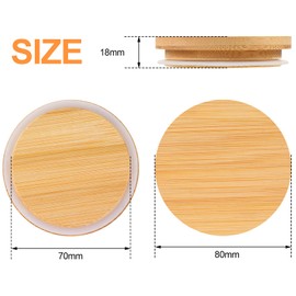 Bamboo Lids For Glass Cups, Replacement Bamboo Canning Lids for Regular Mouth 16OZ/20OZ/24OZ Glass Cups (6 PCS) Suitable for cups with inner diameter of 58 mm (Wide Mouth 6pcs)
