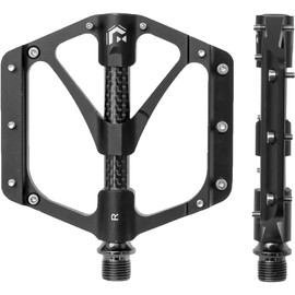 GORIX (GX-FX356) Bicycle Pedal, Flat Pedal, Lightweight, Carbon Fiber Center Tube, Axis Cover, Aluminum Body, Anti-Slip Pins, 3 Bearings, Smooth Rotation, High Rotation, Wide, Flat Pedal, Road Bike, Cross Bike, MTB, Compatible with Other Bicycles, Commut