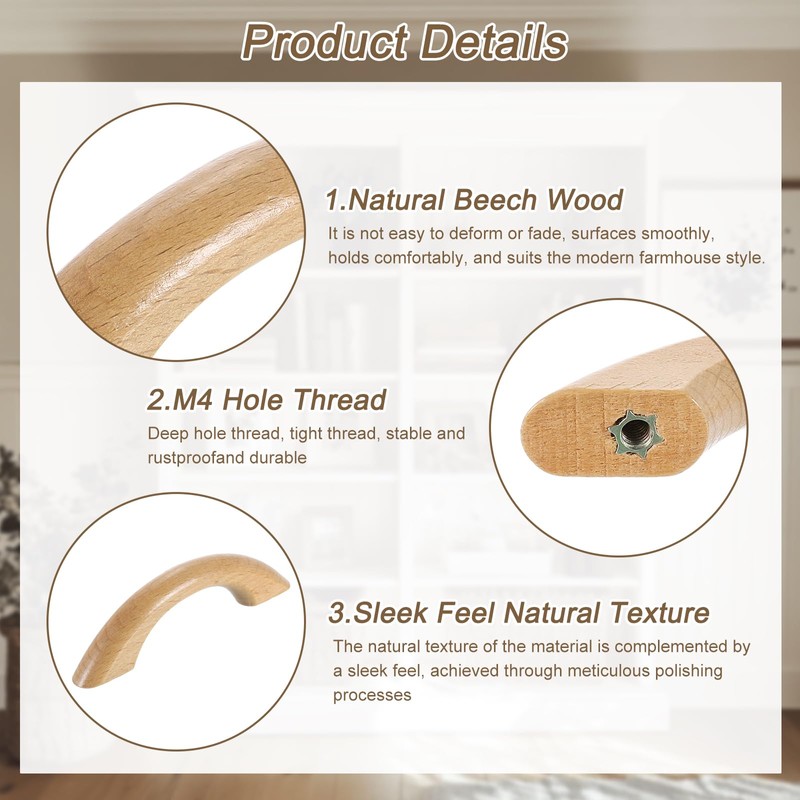 sourcing map 2Pcs Wood Drawer Pulls Handles, 64 mm/2.5" Hole