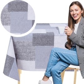 KP HOME Wipe Clean Tablecloth Rectangular 78.7"x 55.1" (200x140cm) - Plastic Table Cloth Wipe Clean, Rectangle Outdoor PVC Oil Cloth Table Cover Waterproof - Textured Patchwork Pattern