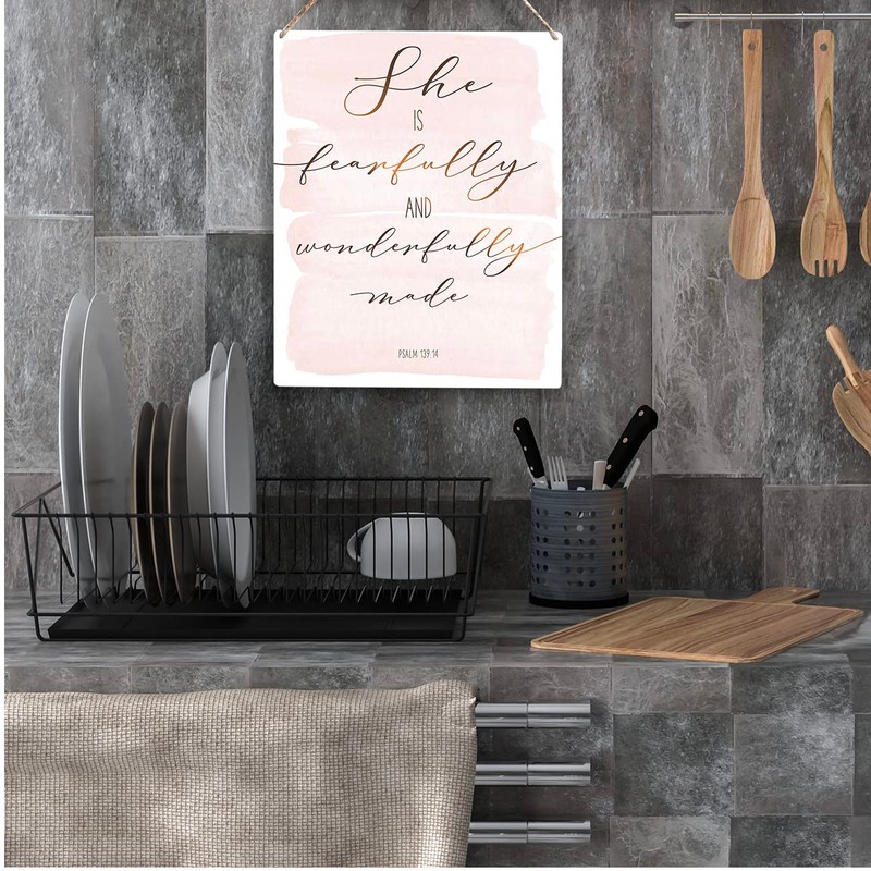 Inspirational She is Fearfully and Wonderfully Made Bible Verse Wood