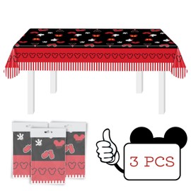 BOGAZNET 3PCS Mouse Birthday Tablecloth for Party - Black and Red Plastic Tablecovers for Boys and Girls Rectangle Disposable Table Cloth Mouse Party Decorations Kids Plastic Tablecloth