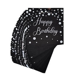 40pcs Black Silver Happy Birthday Napkins,Disposable Tableware Dinnerware Cocktail Napkins for Women and Men Birthday Party Decoration