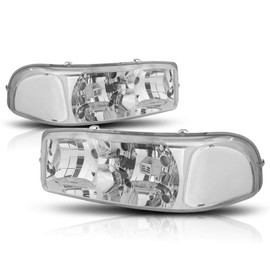 PM PERFORMOTOR Headlights Assembly Compatible with 1999-2007 GMC Sierra Yukon, 2Pcs Headlamps with Chrome Housing Clear Lens
