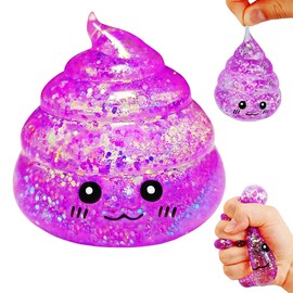 Novelty Squishy Poo Stress Ball Squishies Toys, Glitter Sensory Poop Stress Sugar Balls, Funny Stretch and Squeeze Fidget Toys for Kids and Adults, Fool's Day Prank Gift Party Favor (Purple)