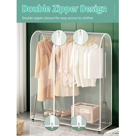 Clear Garment Rack Cover with Zipper Clothes Hanging Rack Cover Dustproof Waterproof Clothing Storage Protector (71x20x60 inch)