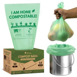 Bolsas de basura compostables pequeñas de 1.6 gal – 50 bolsas de compostaje verde para encimera hechas de almidón de maíz, bolsas compostables de residuos de alimentos, a prueba de fugas y resistentes