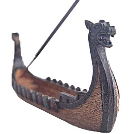 Viking Ships, Retro Ships Ornament, Collectible Figures, Resin Viking Boat Model, Can Be Used as Decoration and Incense Holder (24 x 12 x 5 cm)