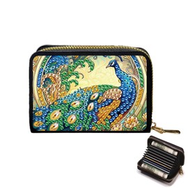 JICFDAO Diamond Painting Credit Card Holder 11 x 8 cm Diamond Painting Purse Small Purse Women's Card Holder with Coin Compartment Accordion Coin Bag Coin Purse with Zip Peacock