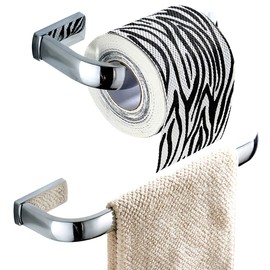 Flybath 2pc Bathroom Accessories Set - Towel Ring and Toilet Roll Holder Brass Wall Mounted, Polished Chrome