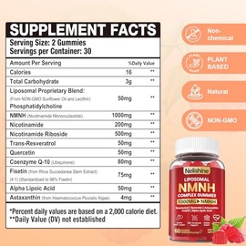 Paquete de 2 gomitas liposomales NMNH de 1000 mg de suplemento NMN NAD, gomitas NAD para mujeres y hombres, mezcla de ribósido de nicotinamida y resve