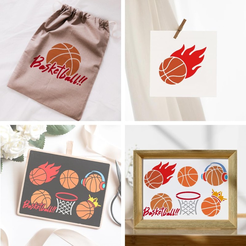 MAYJOYDIY Basketball Stencil Sports Theme Template 11.7x8.3inch Reusable Basketball Basket