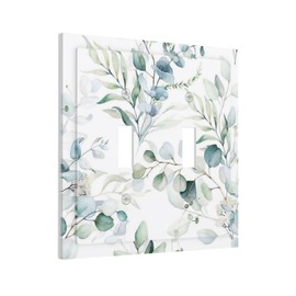 Watercolor Spring Eucalyptus Green Saga Boho Leaf Plant Botanical Floral Wild Flower Decorative 2-Gang Double Toggle Outlet Light Switch Wall Plate Electrical Receptacle Faceplate Cover Jumbo Size