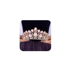 Teyglen Pink Crystal Queen Crown Headband Rhinestone Princess Tiara for Women Brithday Pageant Party Prom Bridal Wedding Tiara and Crown Quinceanera Costume Headpiece (Pink)