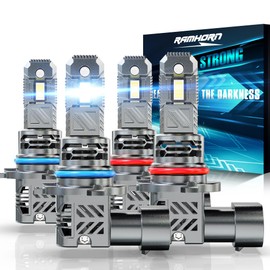 RAMHORN 9005 9006 Bulbs, HB3 HB4 Light Bulbs 500% Brightness Upgraded Design 6500K White Plug-N-Play Fog Light, Pack of 4