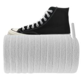 UamGlsob 5/16" Flat Cotton Shoe Laces for Sneakers, Wide Replacement Shoe Strings Premium Shoelaces for High Top Athletic Shoes (White,63"/160cm)