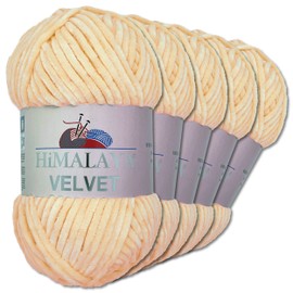 Wohnkult Himalaya 5 x 100 g Velvet Dolphin Wool 40 Colours to Choose From Chenille Knitting Yarn Shiny Fleece Yarn Accessory Clothing (90033 | Apricot)